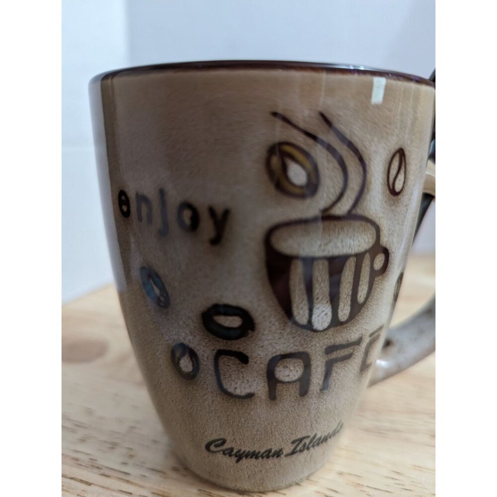 Enjoy Cafe Cayman Islands brown coffe themed mug w/spoon 4 inch @agiftcorp - Picture 4 of 11
